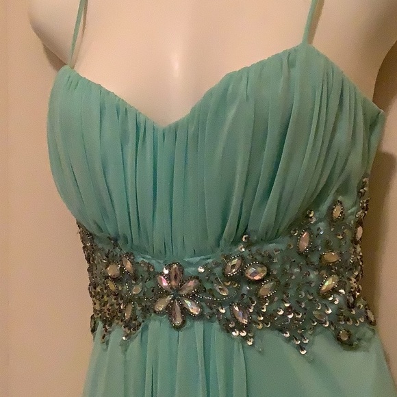 Gown B Darlin PROM formal dress light green sheer over beautiful beads s… - Picture 7 of 16